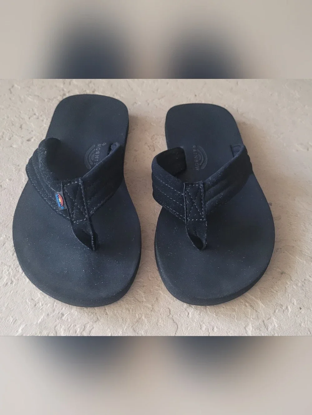 Size 2-3 Rainbow Leather Wide Strap Black Flip Flops Kids Sandals